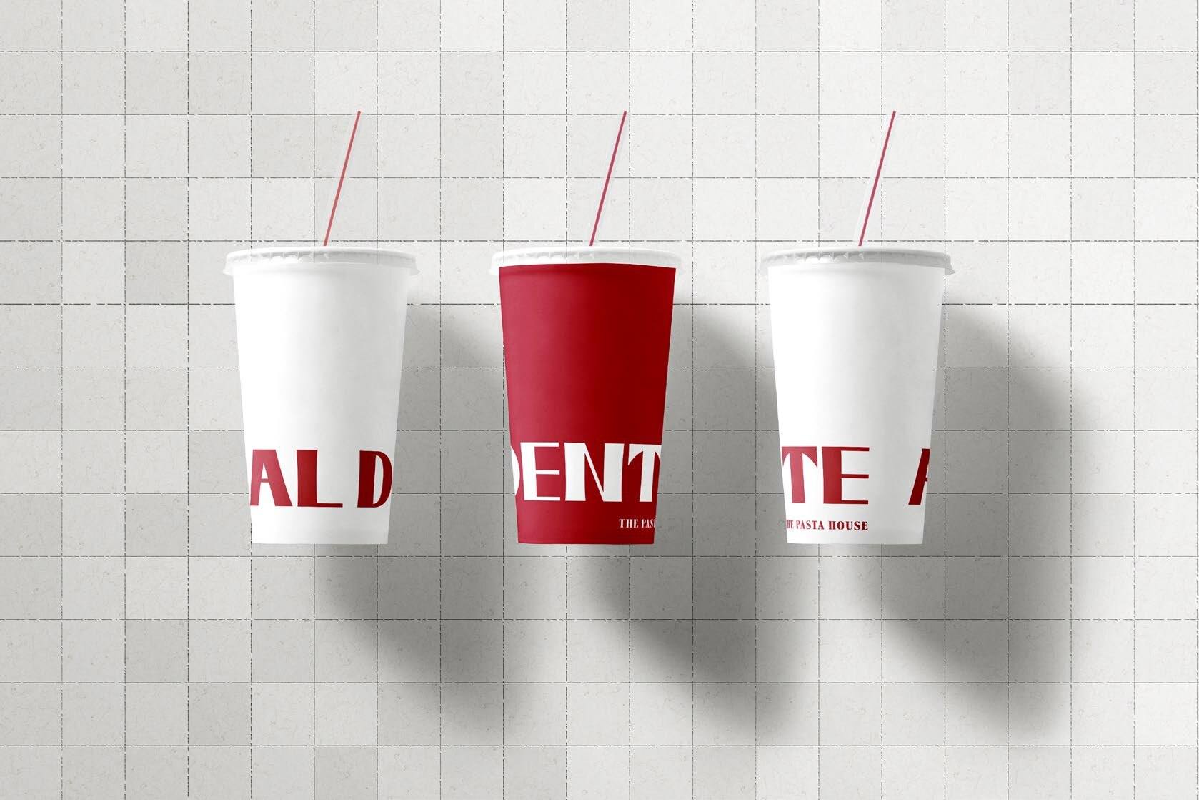 Red and white Al Dente cups